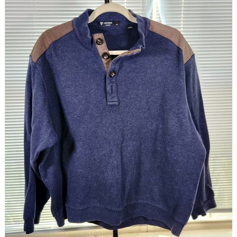 Cremieux Classic $95‎ XL French Rib Mock Neck 1/4 Button Cotton Pullover Sweater